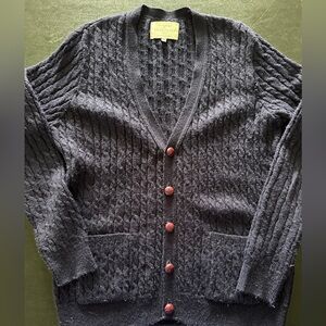 River Island Navy Cable-Knit V-Neck Cardigan with Red Buttons